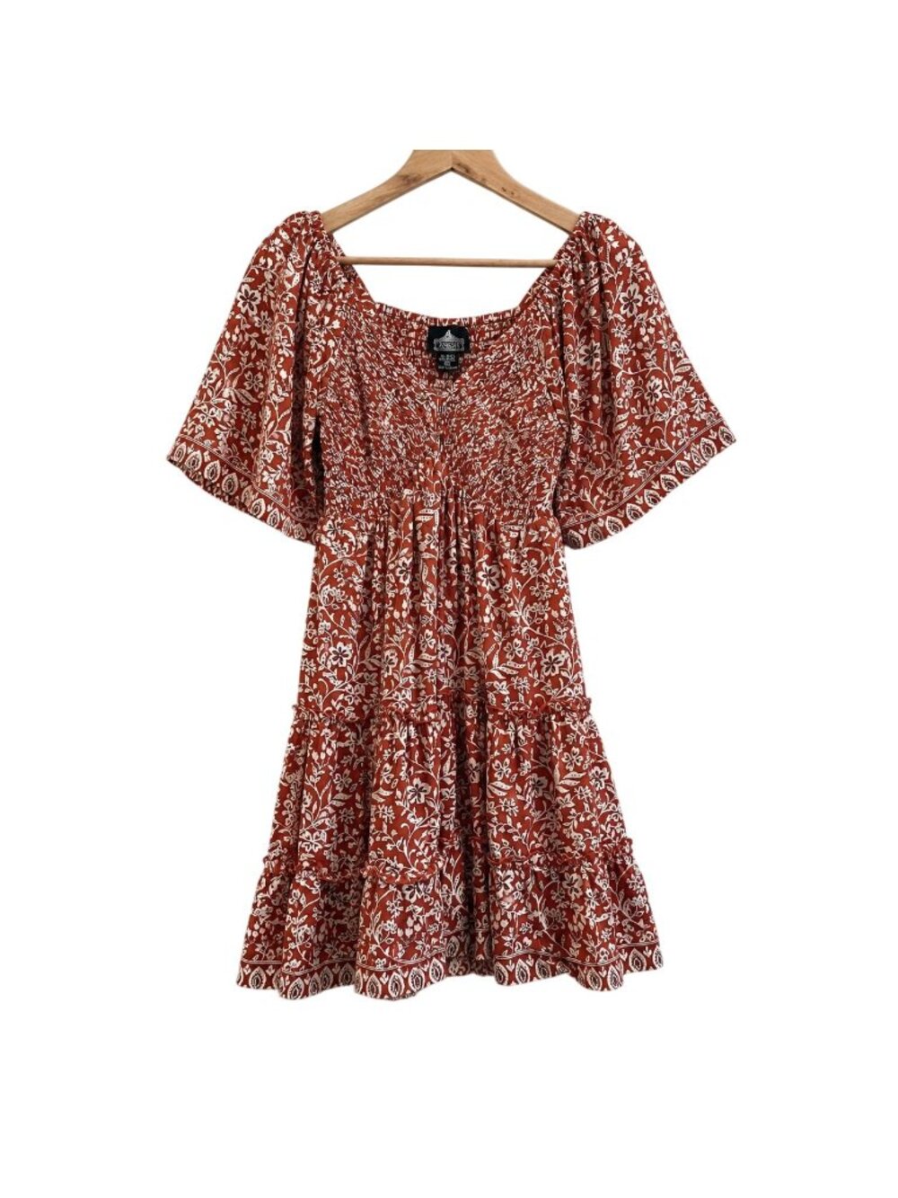 Angie Womens Boho Peasant Mini Dress Size XS Cottagecore Festival Indie Romantic